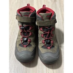 KEEN Kids Waterproof Winter Boots Size Youth 5 Grey Red Lace Up‎ Hook Loop